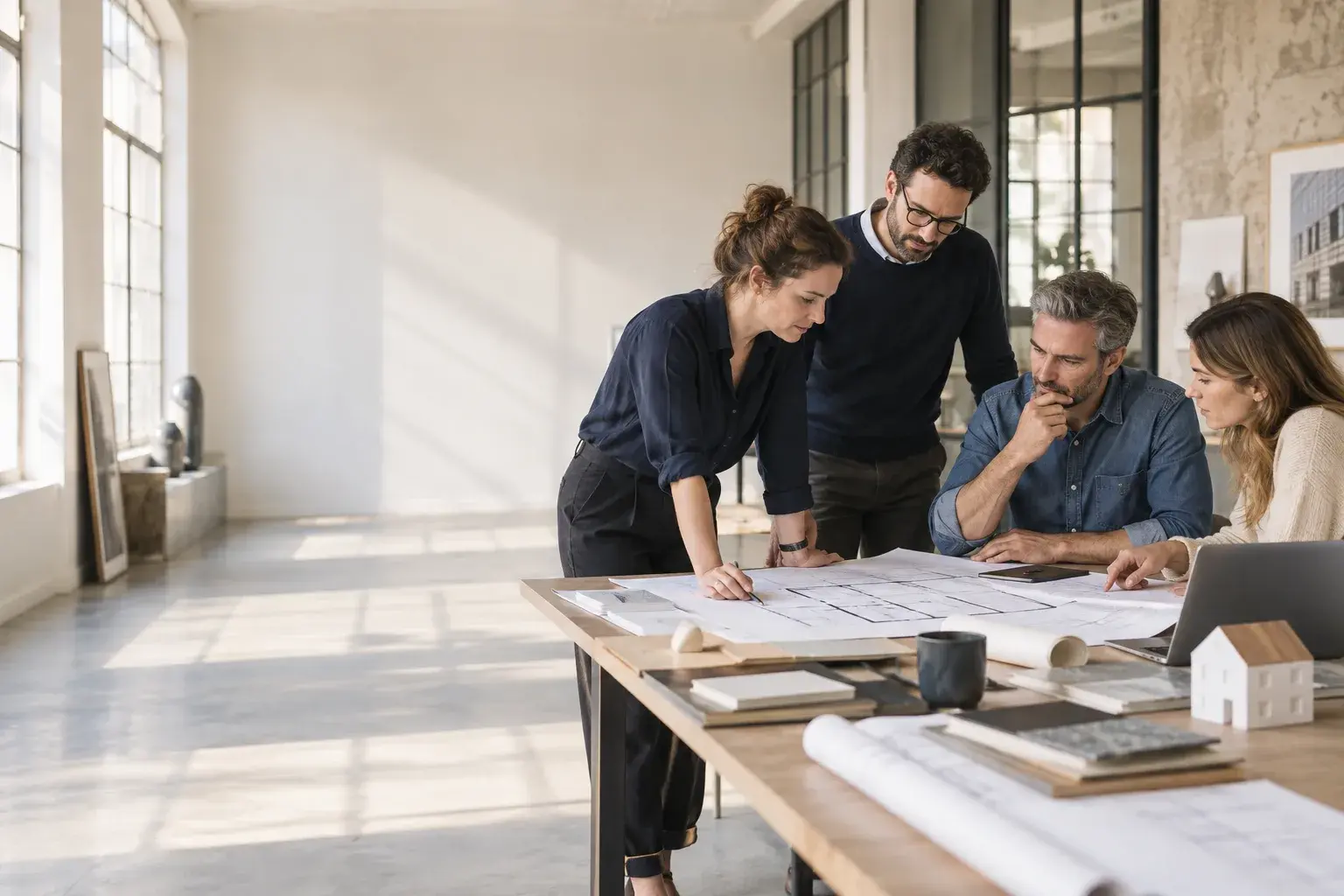 Équipe réunie autour d'un projet de rénovation énergétique