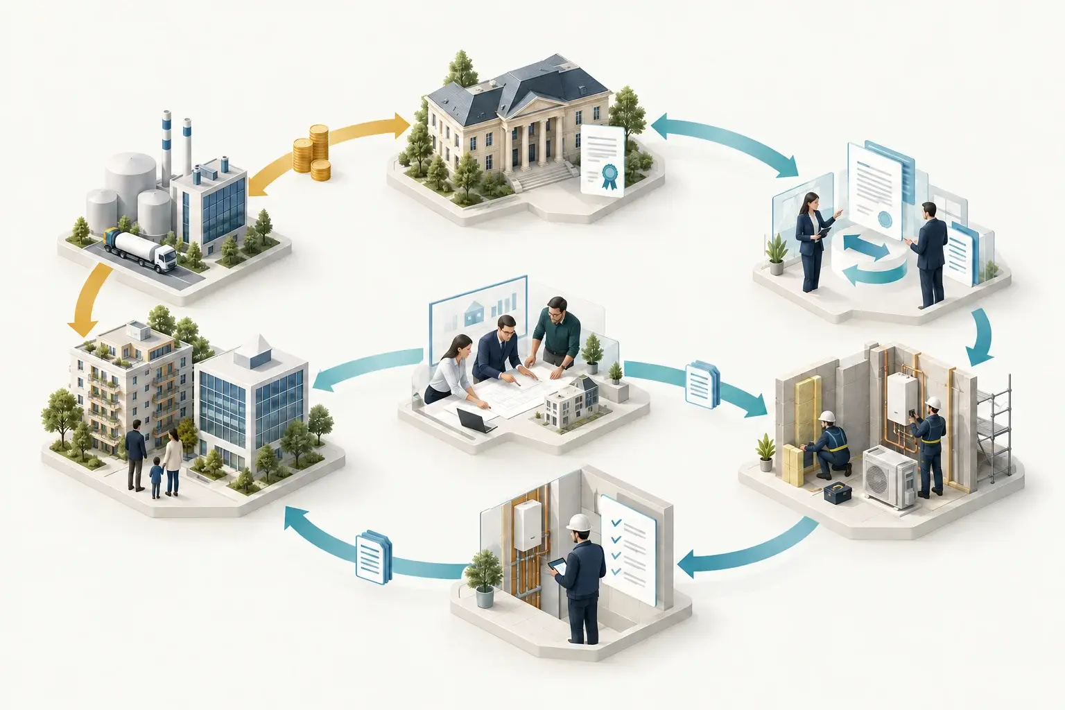 Circuit du dispositif CEE reliant les obligés, le bénéficiaire, Vaelis, EBS Énergie, les professionnels, l’organisme de contrôle et le PNCEE
